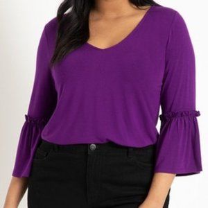 ELOQUII PURPLE Flare Sleeve V Neck Top - NWT